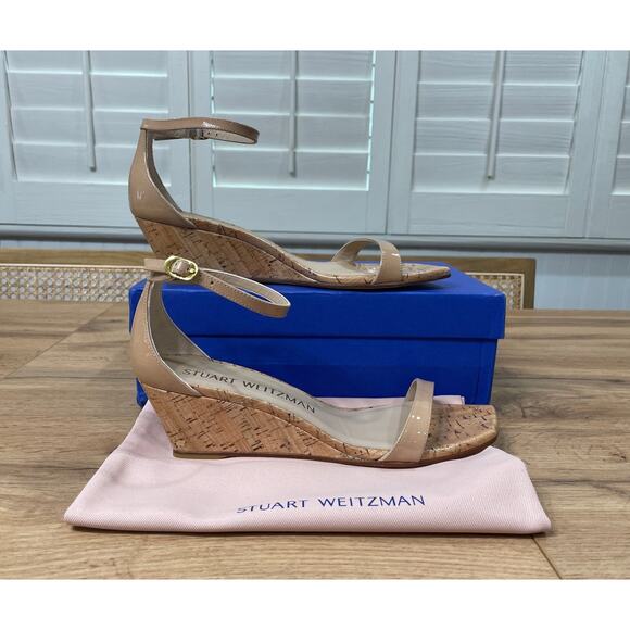 Stuart Weitzman Nudistcurve 50 Wedge Adobe Patent Leather Size 9.5 US 40 EU NIB - Picture 2 of 13